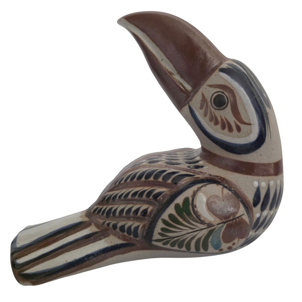 Vintage Tonala Pottery Mexico Toucan Bird Figurine Artist Signed Mateos
